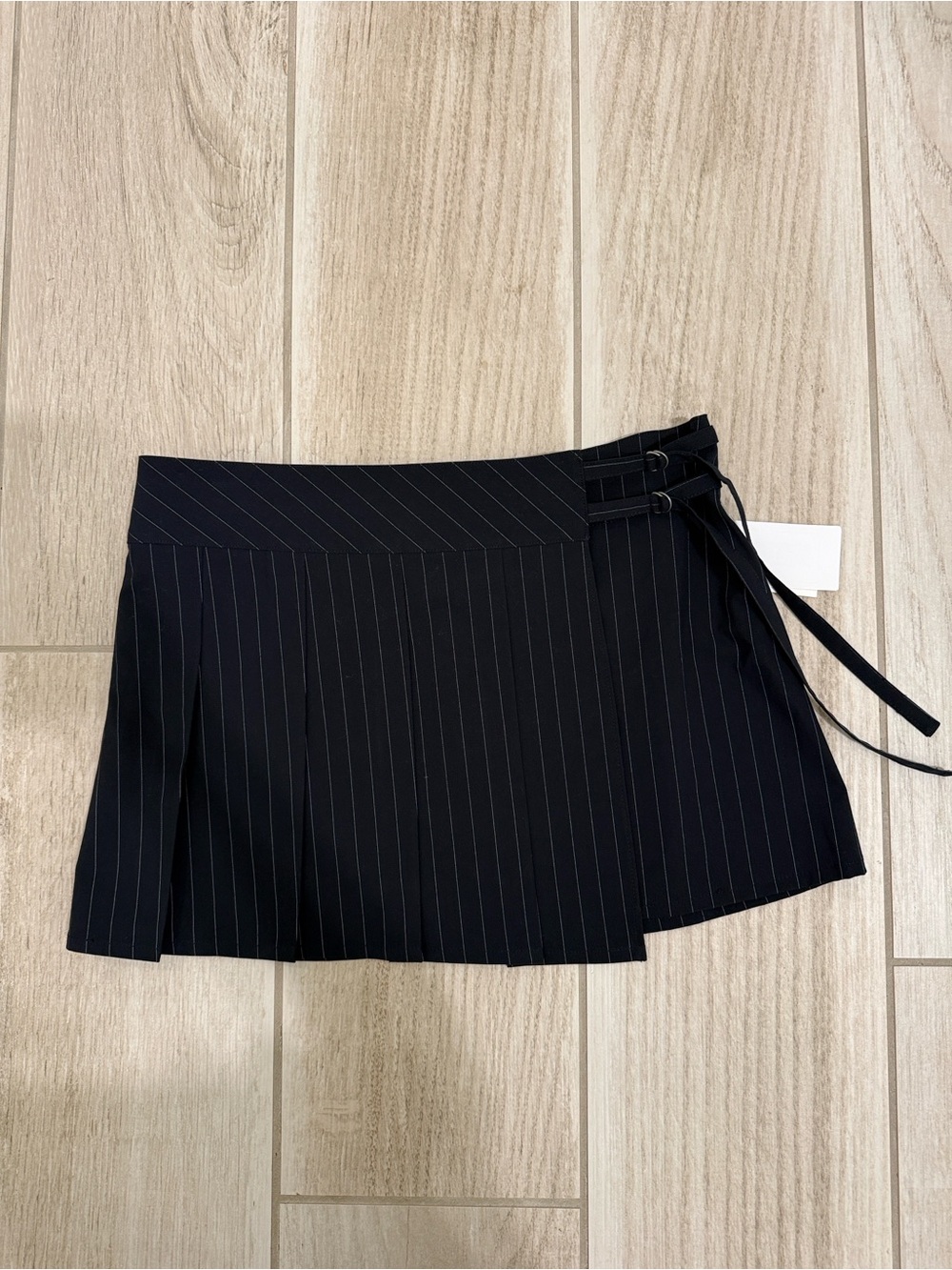 Abound Navy Pinstripe Wrap Mini Skirt with Side Buckles